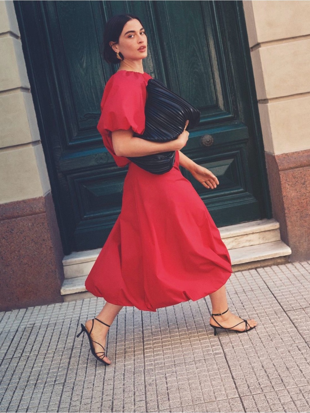 Red Bubble Hem Midi Skirt - Women